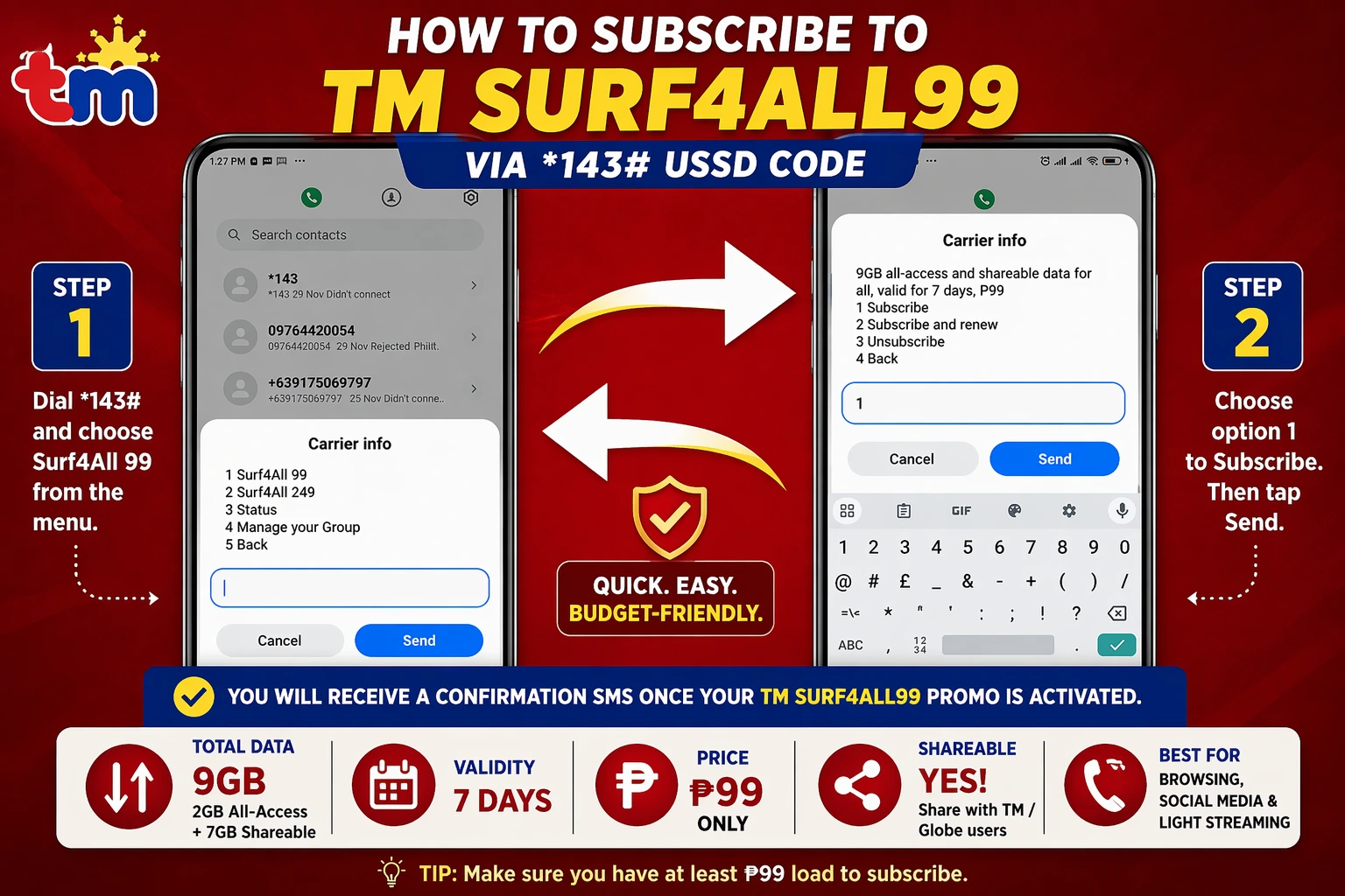 TM Surf4All99 USSD Registration Steps via 143